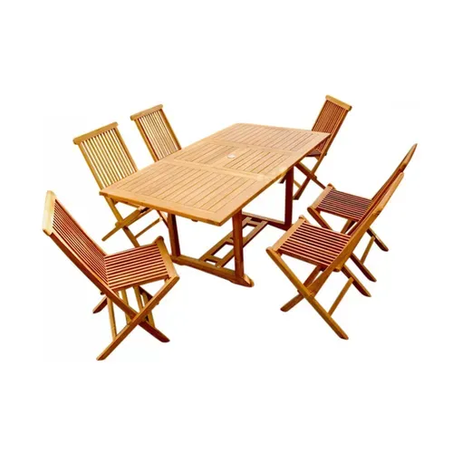 Kajang : Salon De Jardin Teck Massif 6 Personnes - Table Rectangle + 6 Chaises