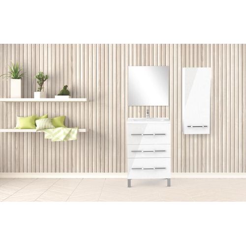 Meuble De Salle De Bain à Poser Alan - L60cm - Blanc - Laqué Brillant