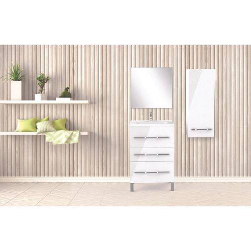 Meuble De Salle De Bain à Poser Alan - L60cm - Blanc - Laqué Brillant