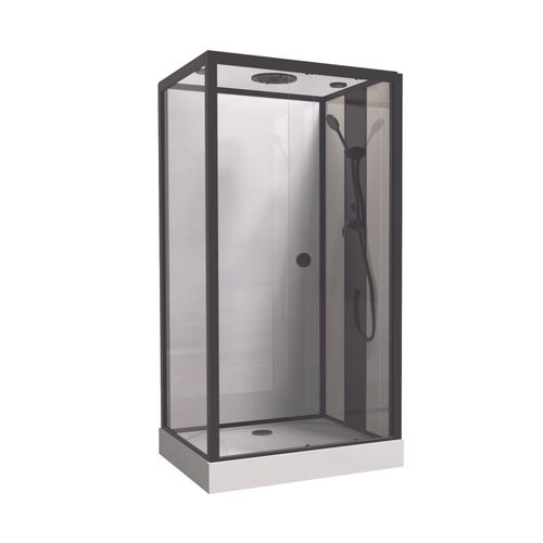 Cabine De Douche Gonea - 110 X 80 Cm - Accès De Face - Profilés Aluminium - Noir Mat