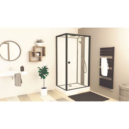 Cabine De Douche Gonea - 110 X 80 Cm - Accès De Face - Profilés Aluminium - Noir Mat