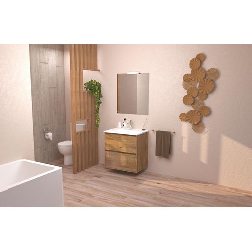 55 Cm Smart Meuble De Salle De Bain Suspendu En Bois Gris Avec Lavabo Et Miroir 87017889