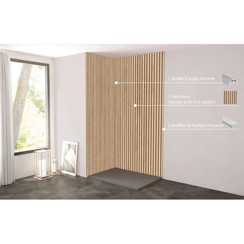 Pack Complet De Montage Panneaux Muraux Tasseau Bois 120 Cm - Profilé Chromé Inclus