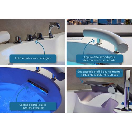 Baignoire Balnéo Dubaï 47 Jets + Massage Cervicales Whirlpool