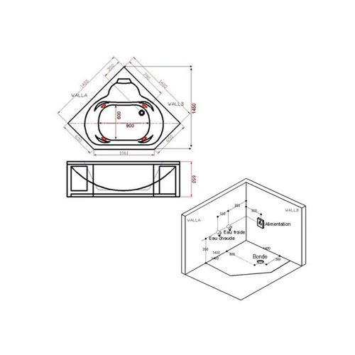 Baignoire Balnéo Dubaï 47 Jets + Massage Cervicales Whirlpool