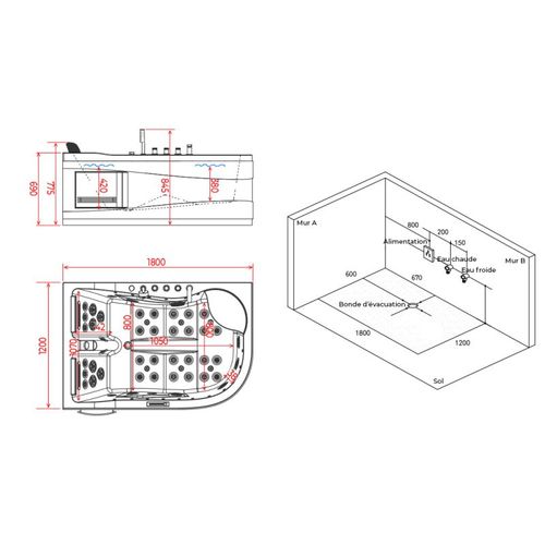 Baignoire Balnéo Kalliste Droite 47 Jets Whirlpool