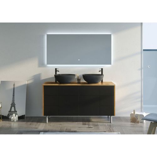 Meuble De Salle De Bain Verzino Bois Naturel Et Noir Mat (sans Miroir)