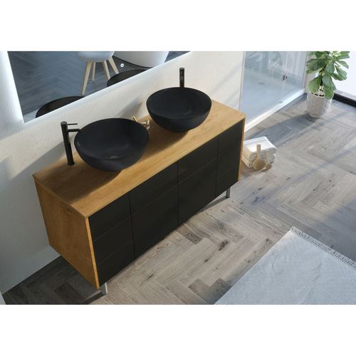 Meuble De Salle De Bain Verzino Bois Naturel Et Noir Mat (sans Miroir)