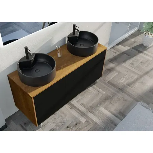 Meuble Double Vasque Venezia Bois Naturel Et Noir Mat