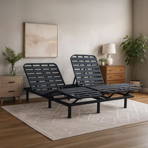 Ensemble Lit Électrique 180x200 Gris – Sommier Relaxation à Lattes + Contour Bouclette + Matelas