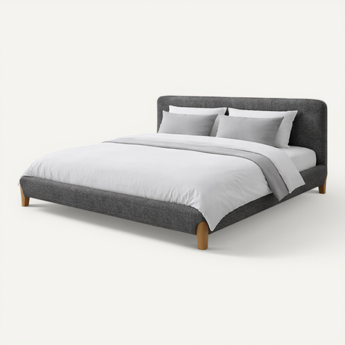 Lit Coffre Capucine 160x200 Cm - Tissu Feutrine - Tête De Lit Incluse - Gris