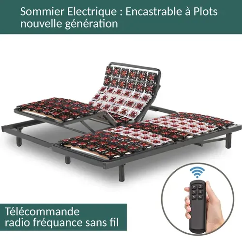 Lit Électrique 100x200 Cm - Sommier Encastrable à Plots - Moteur Et Télécommande Inclus