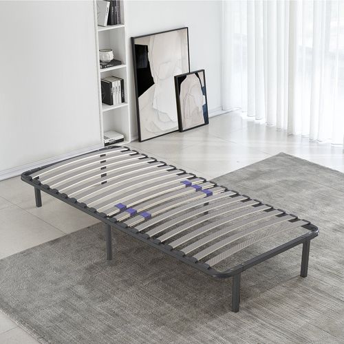 Sommier 140x190 Cm Confortflex - Cadre à Lattes Effet Carbone Réglables - 7 Pieds Inclus