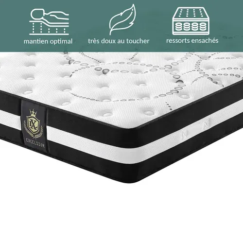 Matelas Excelsior 140 X 190 Cm - Mémoire De Forme - Ressorts Ensachés