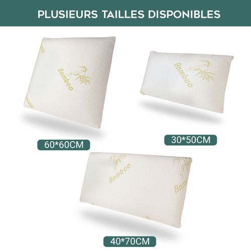 Oreiller Bamboo 30 X 50 Cm - Mousse à Mémoire De Forme - Déhoussable