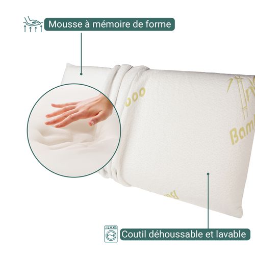 Oreiller Bamboo 30 X 50 Cm - Mousse à Mémoire De Forme - Déhoussable