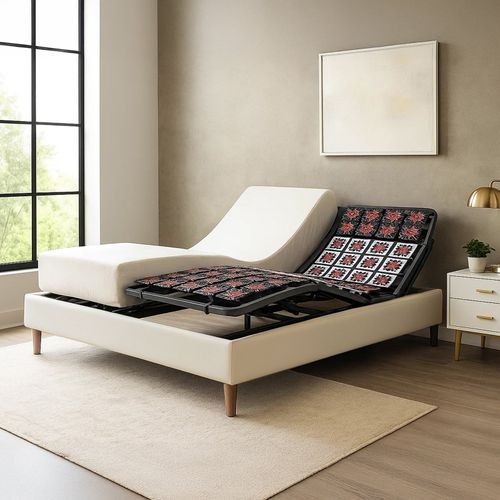 Pack Lit Électrique Matelas 140x190 - Blanc - Sommier Relaxation+contour Lit Simili Cuir+matelas