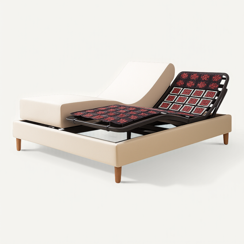 Pack Lit Électrique Matelas 140x190 - Blanc - Sommier Relaxation+contour Lit Simili Cuir+matelas