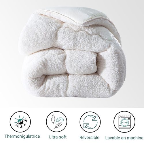 Couette Réversible Eté-hiver 200 X 200 Cm - Sherpa Blanche - Couette Chaude