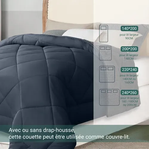 Couette 220x240 Cm - Couette Réversible Eté-hiver - Garnissage Microfibre Et Effet Laine