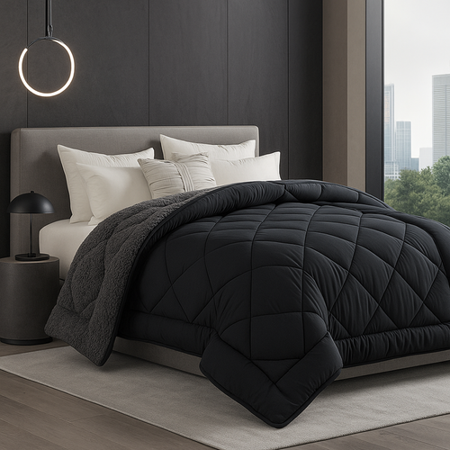 Couette 240x260 Cm - Couette Réversible Eté-hiver - Garnissage Microfibre Et Effet Laine