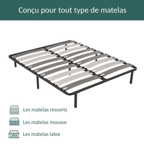 Sommier 140x190 Cm Robuflex - Pieds Inclus - Confort Morphologique Avec Lattes Larges