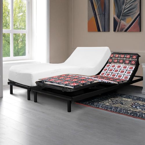 Ensemble Lit Électrique Matelas 2x70x200 Cm - Sommier à Plots + Mémoire De Forme - Moteur Inclus