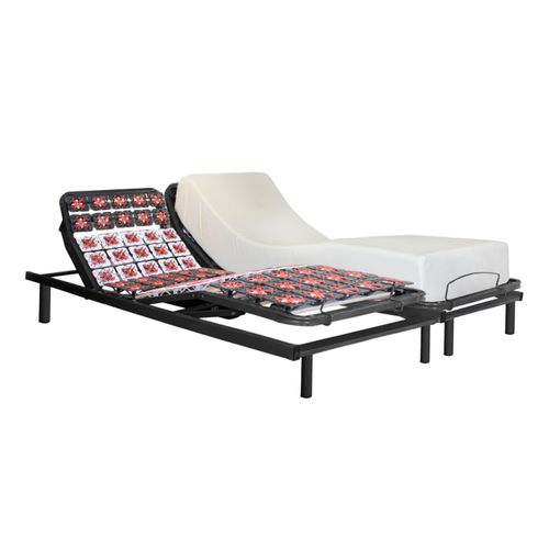 Ensemble Lit Électrique Matelas 2x70x200 Cm - Sommier à Plots + Mémoire De Forme - Moteur Inclus