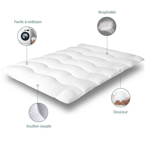 Surmatelas Nuage 140x190 Cm - 100% Microfibre - Aération Optimisée Et Sangles De Maintien