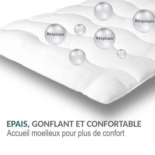 Surmatelas Nuage 140x190 Cm - 100% Microfibre - Aération Optimisée Et Sangles De Maintien
