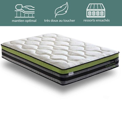 Matelas Ressort 140x200 Cm - BI-CONFORT Accueil Mémoire De Forme - 2 Zones De Fermeté Différenciées