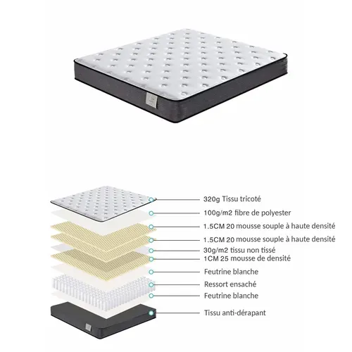 Matelas Ressorts Ensachés 160x200 Cm ESSENTIEL - 23 Cm D'épaisseur - Accueil Mémoire De Forme