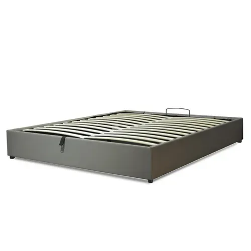 Lit Vegas Gris 200x200 cm - Grand Coffre Rangement - Design Et Moderne - Simili Et Sommier à Lattes