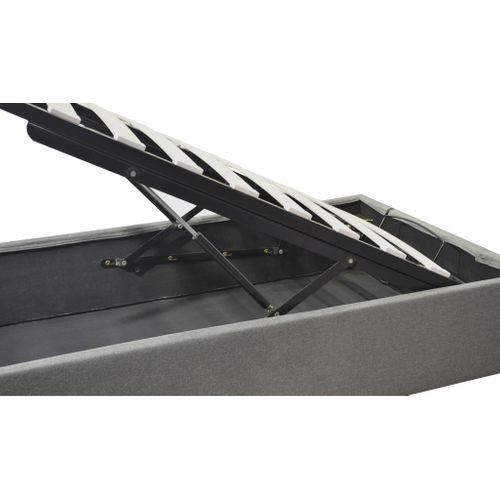 Lit Vegas Gris 200x200 cm - Grand Coffre Rangement - Design Et Moderne - Simili Et Sommier à Lattes