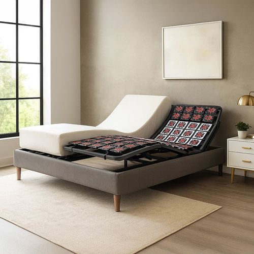Pack Lit Électrique Matelas 90x190 - Gris - Sommier Relaxation+contour Lit Simili Cuir+matelas