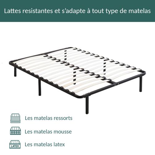 Sommier 140x190cm Ecoflex - Résistant Et Confortable - Cadre à Lattes Renforcées - Pieds Inclus