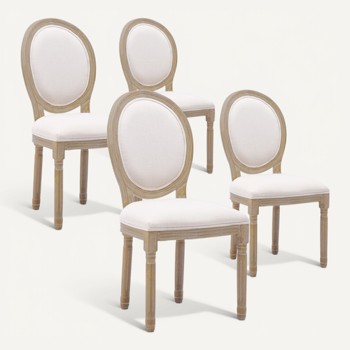 Lot De 4 Chaises Médaillon Louis Xvi Tissu Beige