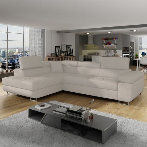 Canapé D'angle Gauche Convertible Marius Tissu Beige