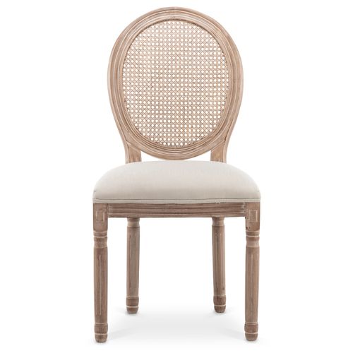 Lot De 6 Chaises Médaillon Louis Xvi Cannage Rotin Tissu Beige