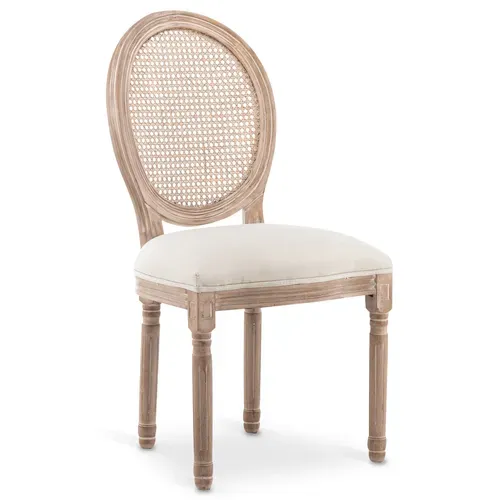 Lot De 6 Chaises Médaillon Louis Xvi Cannage Rotin Tissu Beige