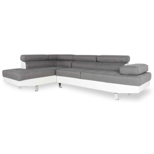Canapé D'angle Gauche Avec Têtières Relevables Charly Gris Et Blanc