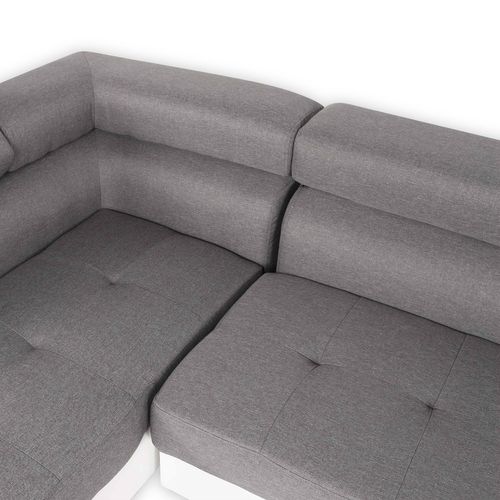 Canapé D'angle Gauche Avec Têtières Relevables Charly Gris Et Blanc
