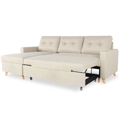 Canapé D'angle Convertible Réversible Falko Tissu Beige