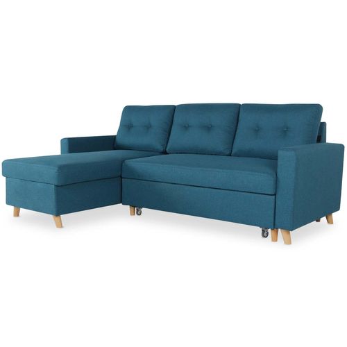 Canapé D'angle Convertible Réversible Falko Tissu Bleu Canard