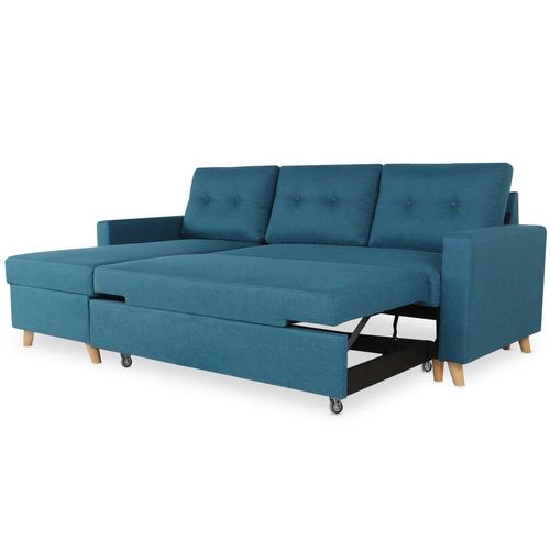 Canapé D'angle Convertible Réversible Falko Tissu Bleu Canard