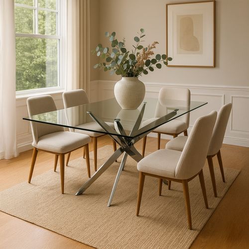 Table Rectangulaire En Verre Et Pied Chromé Alix