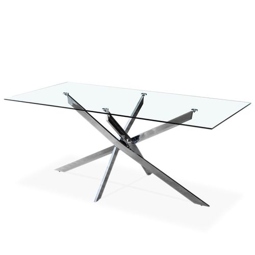 Table Rectangulaire En Verre Et Pied Chromé Alix