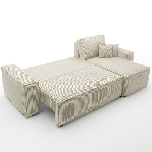 Canapé D'angle Convertible Réversible Lorenzo En Velours Côtelé Beige