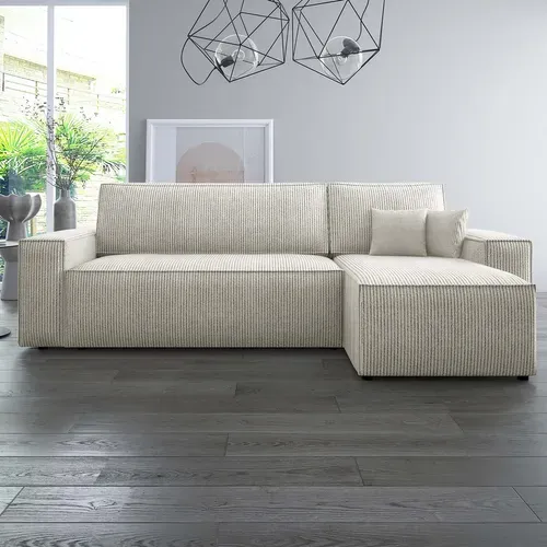 Canapé D'angle Convertible Réversible Lorenzo En Velours Côtelé Beige