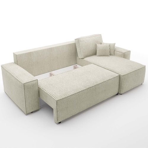 Canapé D'angle Convertible Réversible Lorenzo En Velours Côtelé Beige